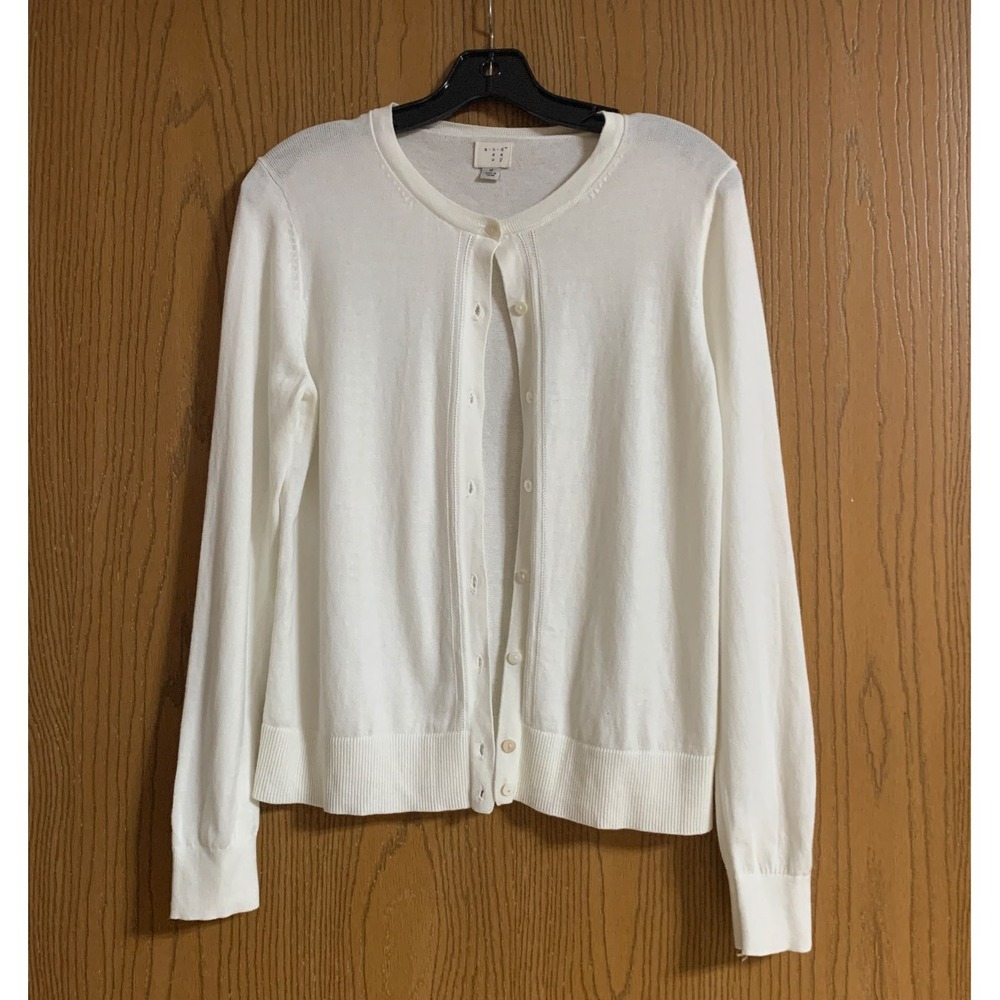 A New Day White Cotton Button Front Cardigan Sweater Mens Size Medium